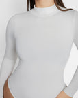 Sara Seamless Long-Sleeve Mock Neck Bodysuit – White Stretch Fit